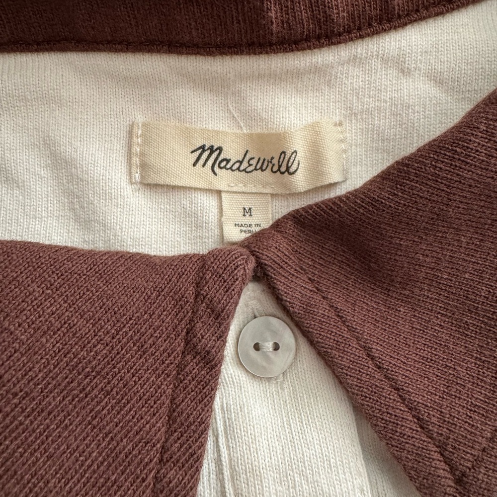 Madewell Rugby Shirt Brown Ivory Made in Peru Relaxed Preppy - Picture 4 of 8